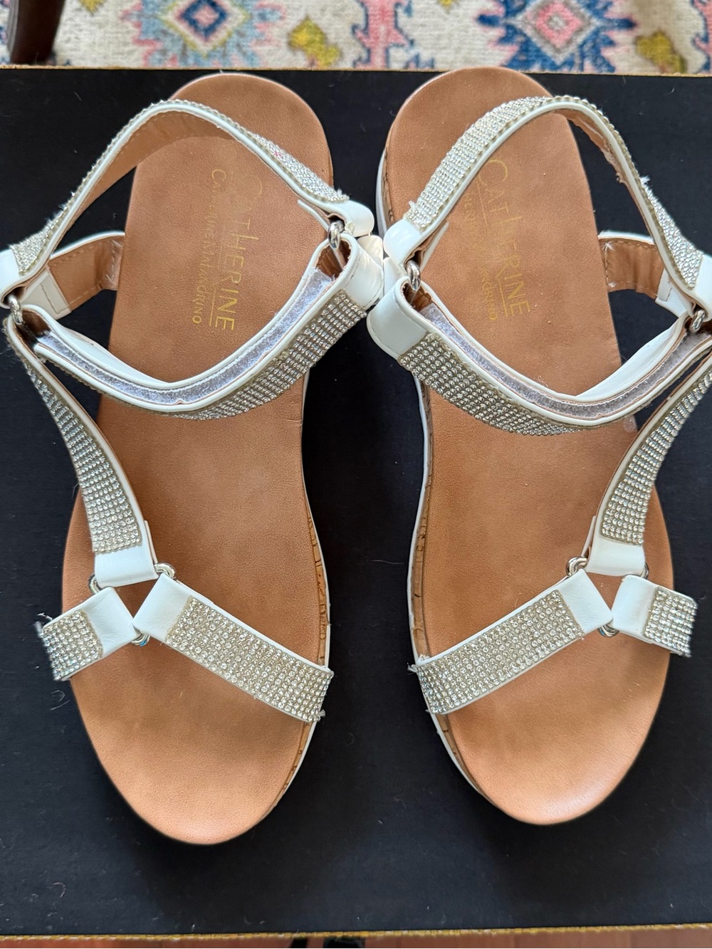 Catherine Malandrino T-strap white sparkling Sandles size 8